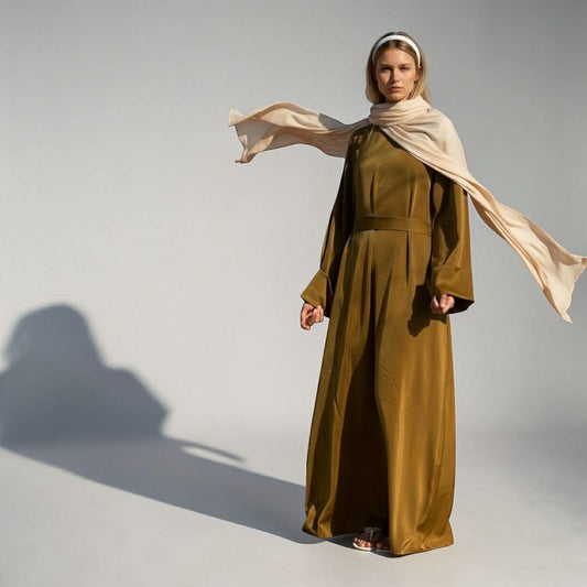 Robe satinée-Jaune Moutarde