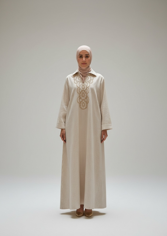 Robe brodrée à rayeurs Biege